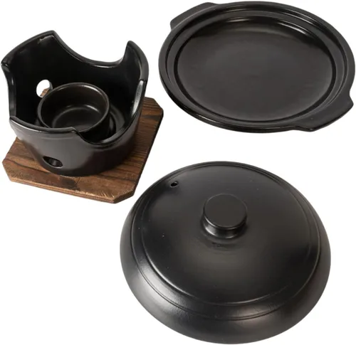 Vista 6 de Urban Tokyo Olla japonesa de loza irori para parrilla Tobanyaki, placa de cerámica con estufa y salvamanteles Kaiseki Ryori 10 onzas líquidas olla