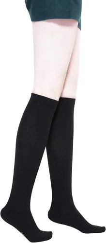 Vista 4 de KONY Calcetines de algodón de rodilla alta, para mujer, casual, color sólido y triple rayas, a la moda, 3 pares (talla 5 9)