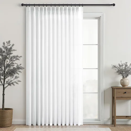 Vista 43 de Topfinel 2 paneles de cortinas plisadas de lino beige y blanco de 63 pulgadas de largo, para dormitorio y sala de estar, cortinas semitransparentes