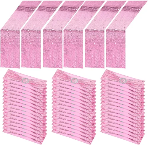 Vista 15 de Newwiee 54 cintas de lentejuelas negras para sillas y caminos de mesa, 48 lazos de lentejuelas para silla, 6 caminos de mesa con purpurina