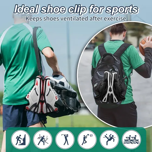 Vista 2 de Funda para zapatos para llevar zapatos en la bolsa, soporte para zapatos Doormoon para mochila, 2 pares de clips de zapatos para tacos de fútbol