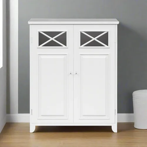 Vista 9 de Elegant Home Fashions Dawson gabinete sobre piso, Blanco Gabinete de corte cruzado