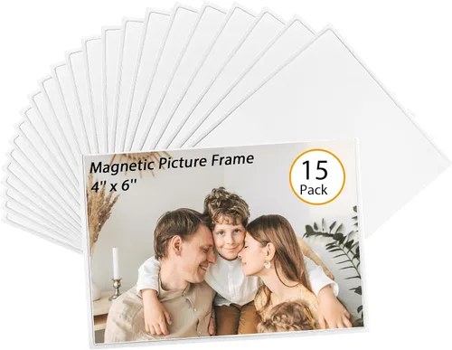 Vista 10 de Marco magnético para fotos, capacidad para fotos de 4 x 6 pulgadas, fundas negras reutilizables para nevera, taquilla, gabinete de oficina