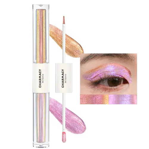 Vista 20 de CHARMACY Sombra de ojos líquida duocroma, aspecto metálico, juego de sombras de ojos con purpurina de larga duración, pigmentos metálicos, secado