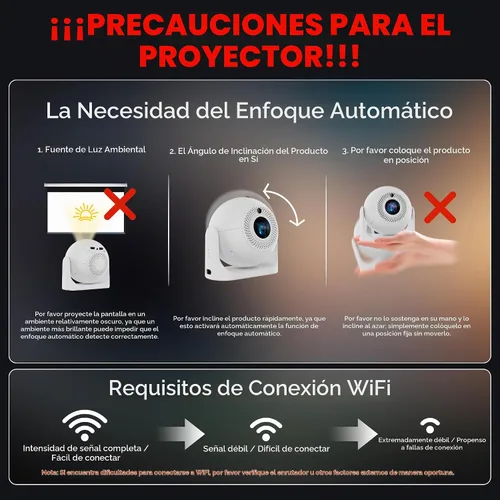 Vista 7 de Mini proyector de enfoque automático con aplicaciones integradas, proyector portátil con WiFi y Bluetooth, proyector de techo Keystone automático