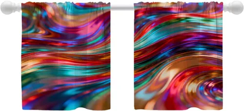 Vista 77 de Shrahala Blue Bright Blackout Curtain Tiers, Colorful Acrylic Paint Pour Abstract Design Kitchen Valance Light Blocking Tier Drapes with Rod Pocket