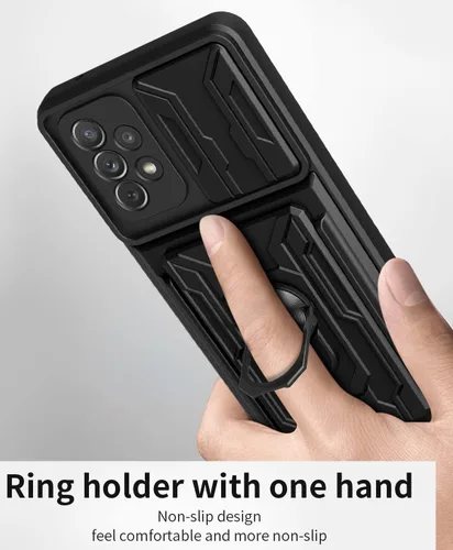Vista 5 de CCSmall Funda para Samsung Galaxy A23 4G/5G con tarjetero, protección resistente con anillo magnético, función atril, cubierta de cámara deslizante