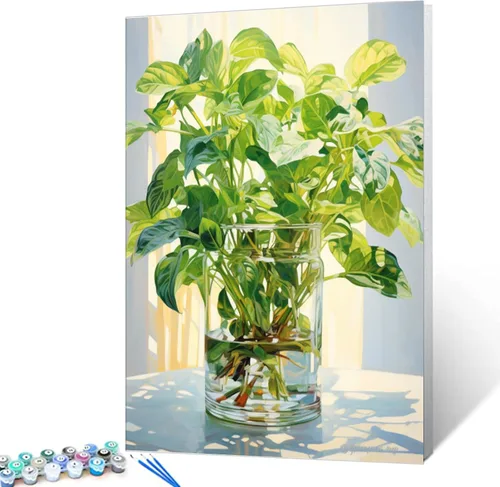 Vista 9 de Tucocoo Pintura por números con flores de lirio azul en una jarra de vidrio DIY en lienzo con pinceles, pinturas acrílicas, pintura de grafiti por