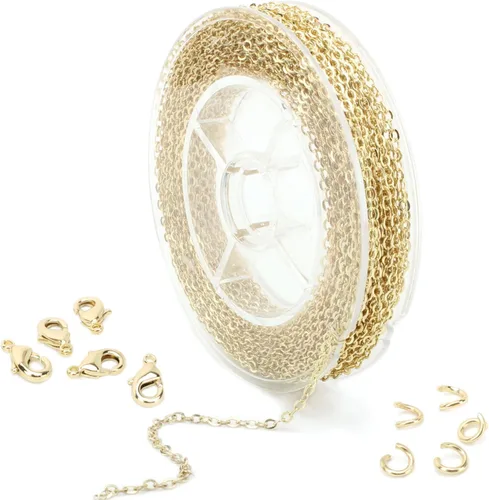 Vista 8 de Cadena de cable de latón macizo chapado en oro delicado de 33 pies (0.059 in) 10m Craft Chains 20Pcs Small Lobster Clasps Claws With 50Pcs Jump
