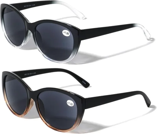 Vista 6 de 2 pares de lentes de sol de lectura para exteriores para mujer, de gran tamaño, con lente completa, leopardo
