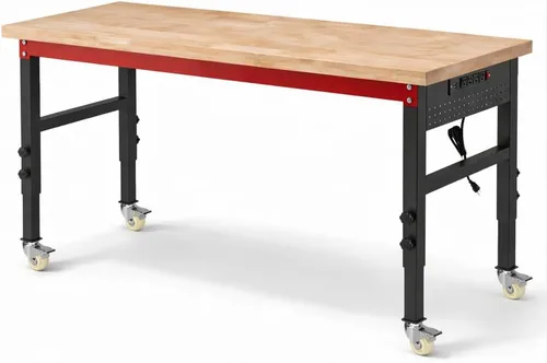 Vista 9 de Banco de trabajo resistente de 60 pulgadas, banco de trabajo de capacidad de carga de 2500 libras con parte superior de madera laminada de 1.2