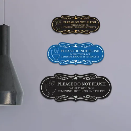 Vista 2 de Designer Please Do Not Flush Toallas de papel o productos femeninos en inodoros (Pad) Letrero (Negro) - Pequeño, 1 paquete