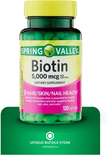 Vista 6 de Biotin 5000 mcg 120 cápsulas blandas – Suplemento de biotina de alta potencia, vitamina B7 para cabello, piel, uñas, vitaminas para mujeres