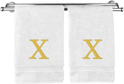 Vista 189 de Toalla de mano monogramada, regalo personalizado, juego de 2 - Toalla bordada con letra de bloque dorada - Extra absorbente 100% algodón turco