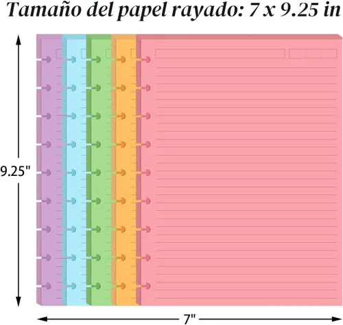 Vista 4 de Insertos preperforados de 5 líneas de color para Happy Planners con 9 discos, papel suelto de tamaño clásico con 100 hojas/200 páginas, 20 hojas por
