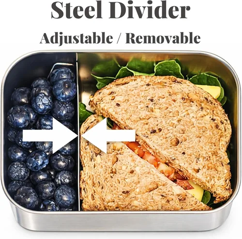 Vista 3 de Lonchera de acero inoxidable a prueba de fugas de 27 onzas, contenedores de almuerzo de acero inoxidable, caja Bento, recipientes de metal para Negro