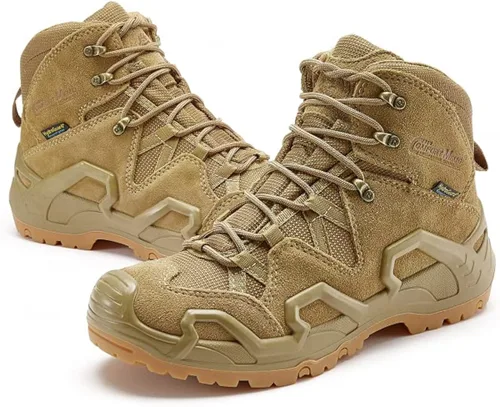 Vista 6 de ROCKROOSTER Botas de senderismo impermeables para hombre, ligeras, al tobillo, senderismo, mochileros, zapatos al aire libre, zapatos tácticos