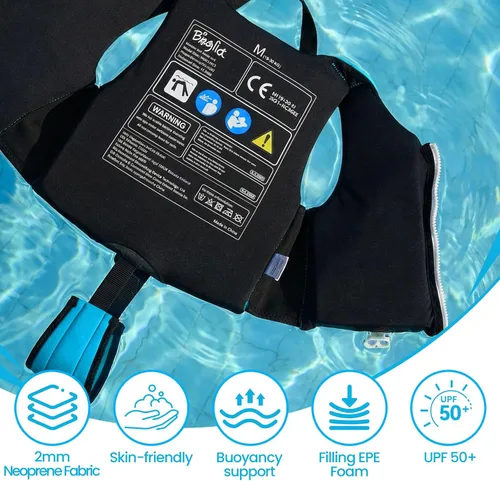 Vista 3 de Boglia Chaleco de natación para niños, chaqueta flotante para niños y niñas 20-30-40-50-60-70-80 libras, 1-9 años, cremallera, cinturones