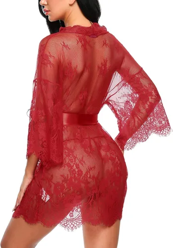 Vista 5 de Avidlove - Kimono de encaje para mujer, tipo babydoll, camisón de malla de lencería de talla S-5XL