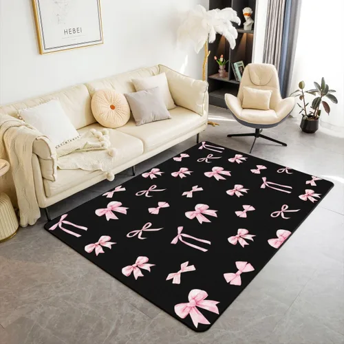 Vista 35 de Erosebridal Blue Bow Living Room Rugs Kawaii Bow Knot Decorative Carpet for Kids Girls Teens Women Girly Princess Bows Area Rug 3X5 Cute Ribbon