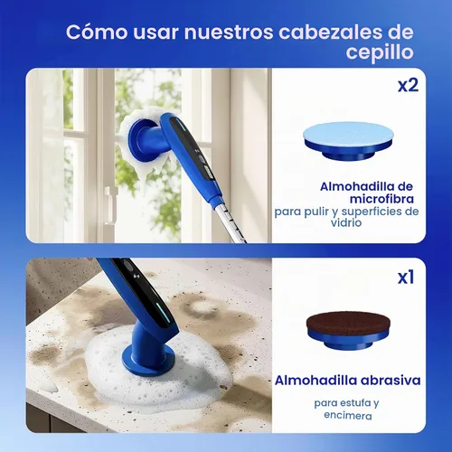 Vista 8 de Cepillo Giratorio Eléctrico 8 en 1, Cepillo de Limpieza Inalámbrico Completamente Impermeable con Pantalla LED, 2 Configuraciones de Velocidad