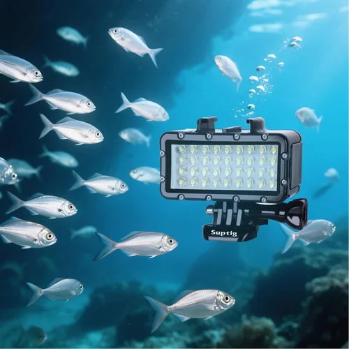 Vista 8 de Suptig Luz de buceo de alta potencia regulable impermeable LED luz de video de llenado luz nocturna subacuática luz impermeable 147 pies para Gopro