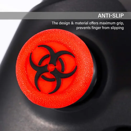 Vista 5 de Playrealm FPS Thumbstick Extender 3D textura goma silicona agarre cubierta 2 juegos para Xbox Series XS y Xbox One Controller BioH Red