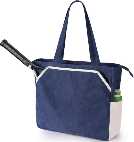 Vista 7 de SMRITI Tennis Tote Bag Canvas, Large Sports Handbag Tennis Racket Bag for Women, Portable Tennis Racquet Shoulder Bag for Badminton, Pickleball