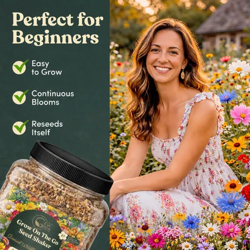 Vista 5 de Agitador de semillas de flores silvestres – Mezcla anual de GevaGrow 17 variedades de semillas de flores para plantar en macetas y jardines al