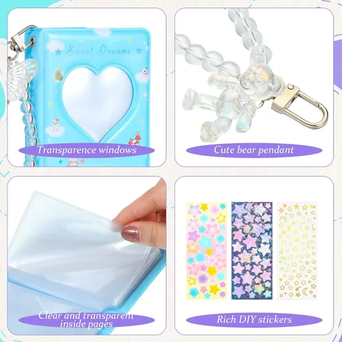 Vista 5 de 2 piezas de álbum portafotos de 3 pulgadas, mini álbum para tarjetas Kpop con corazón en forma de amor, portafotos hueco con colgante, mini libro