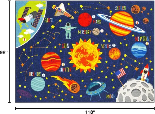 Vista 3 de KC Cubs 8x10 Alfombra de Coches de Juguete del Sistema Solar del Espacio Exterior – Alfombra de Juego Educativa para Niños, Pequeños, Guardería