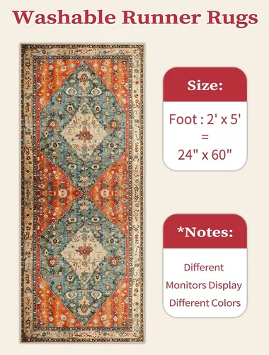 Vista 23 de SERISSA - Tapetes florales vintage, antideslizante, lavable, pequeño, ultrasuave, bohemio, de pelo bajo, para entrada, interiores, habitación