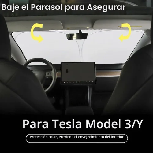 Vista 6 de Gven Parasol para Parabrisas para Tesla Modelo Y/3 Accesorios 2025 Protector de Ventana Delantera de Coche 100% Opaco Protección UV de Doble Cara