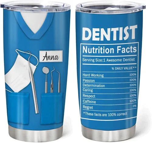 Vista 10 de Hyturtle Vaso personalizado para dentistas, vaso de acero inoxidable con estampado de dientes, 20 onzas con tapa, regalo ideal para dentistas