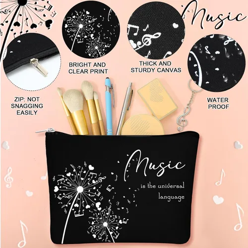 Vista 4 de Sieral Regalos para amantes de la música para mujeres, regalos para profesores de música, taza de cristal, bolsa musical con cremallera, llavero