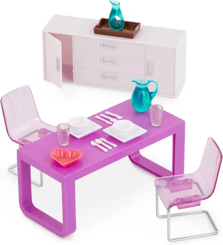 Vista 3 de Lori Muebles de comedor para muñecas y juguetes de 6 pulgadas - Accesorios para muñecas y casas de muñecas de 6 pulgadas - Mesa, sillas, platos