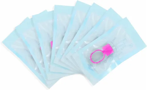 Vista 6 de 50 anillos de tinta, 50 anillos de pegamento de pigmento de microblading rosa con cápsulas de tinta de esponja, extensiones de cejas de maquillaje