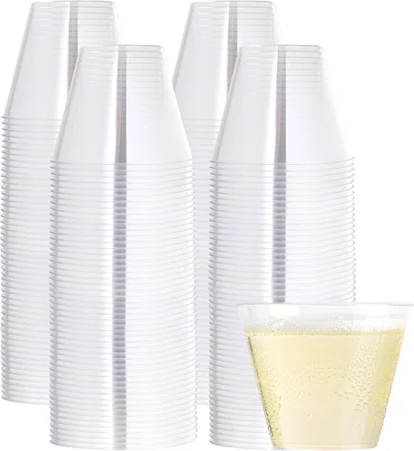 Vista 15 de PLASTICPRO Vasos de plástico desechables de 9 onzas, vasos de diseño antiguo, 100 unidades, transparente