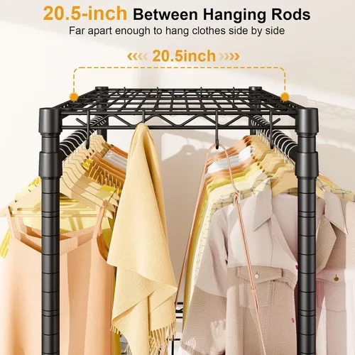 Vista 5 de ULIFHOME P5 Plus - Perchero resistente para colgar ropa, perchero de metal con ruedas, estante portátil de 3 niveles para armario de 45 pulgadas