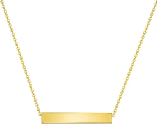 Vista 2 de Jewelry America Collar de barra horizontal de cuatro caras personalizado grabable de oro amarillo de 14 quilates con cierre de anillo de resorte