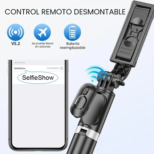 Vista 6 de Trípode para selfie, todo en uno, extensible y portátil, para iPhone, con control remoto inalámbrico, compatible con iPhone 17, 16, 15, 14, 13, 12