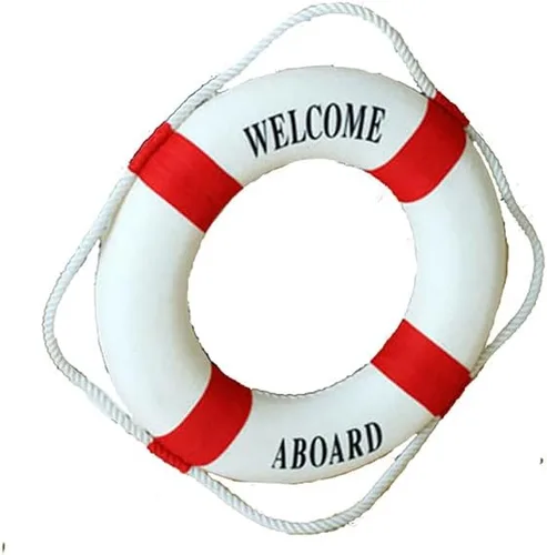 Vista 9 de MorroMorn Salvavidas Decoración Colgante de Pared - Bienvenido a Bordo Decoración del Hogar Estilo Mediterráneo Cuerda de Cáñamo (Azul, 10")