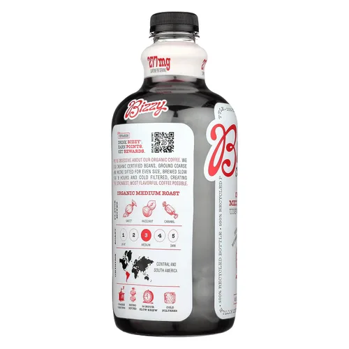 Vista 8 de Bizzy Cold Brew Café orgánico sin azúcar, 48 onzas, rojo, tostado medio, 48 onzas líquidas