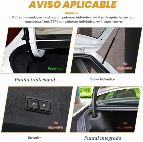 Vista 4 de Muelle de metal para maletero de coche, 2 piezas ajustables, muelle de elevación automática para maletero, accesorio universal de elevación en acero