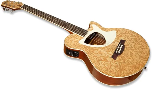Vista 5 de Guitarra eléctrica acústica de 39 pulgadas, cuerpo delgado, afinador incorporado, cuerpo de acabado natural brillante de madera de fresno