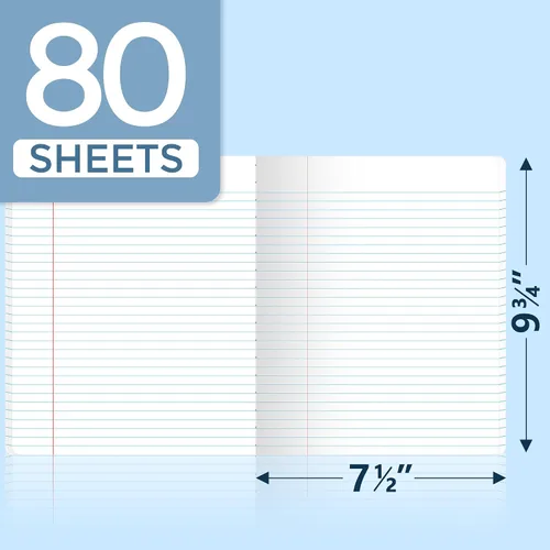 Vista 3 de Cuadernos de composición SUNEE - Papel con líneas anchas, paquete de 4 cuadernos de composición, 9 3/4" x 7 1/2", 80 hojas/160 páginas
