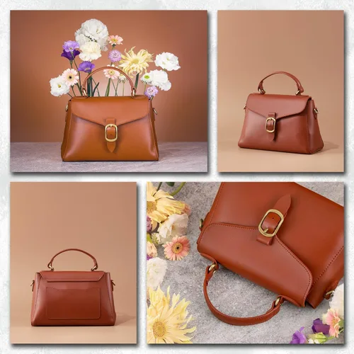 Vista 2 de Bolso vintage con solapa de cuero vegano con asa superior para mujer, bolso casual retro para el hombro, bolso clásico