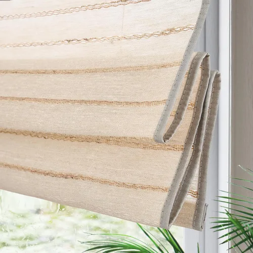 Vista 7 de Yin Yang Persianas romanas de bambú opacas sin cables, elegantes persianas romanas de madera tejida natural con cenefa de 6 pulgadas de alto