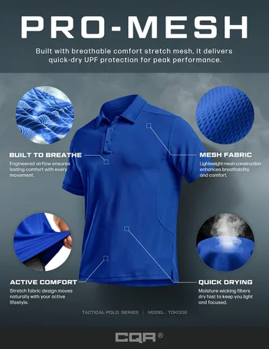 Vista 7 de CQR Camiseta polo táctica para hombre, de manga corta, ligera y con Dry Fit, tela piqué, FPU 50+, para exteriores