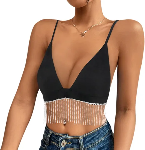 Vista 4 de Mocure Camiseta sin mangas holográfica reflectante metálica para mujer, para Rave Festival Club